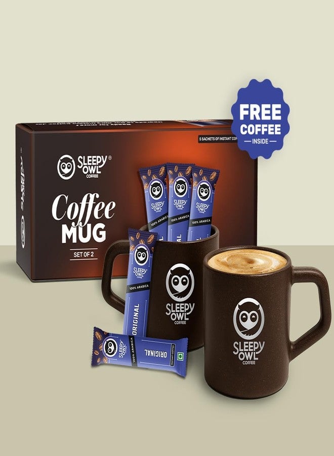 Sleepy Owl Coffee Mugs Set of 2 (200ml) with 5 Free Coffee Sachets | Eco-Friendly & Sustainable Cup | Microwave Safe | 100% Arabica Coffee with Mug - Image 2